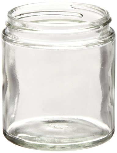 Кръгла бутилка Qorpak GLA-00857 от Прозрачно стъкло с прави плоскости и гърло 58-400 мм, диаметър 60 мм x височина