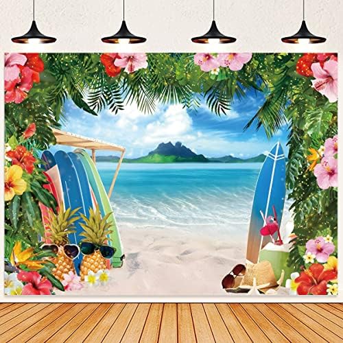 Летен Плажен Фон за снимки на Океана за хавайски партита Алоха, Синьото Небе, Плажната Дъска за сърф, Цвете,