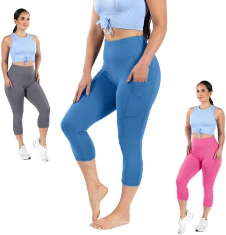 Дамски панталони за йога TRUBU Capri с джобове - Дамски Спортни панталони с висока талия и Странични джобове,