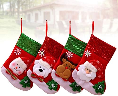 4 бр. Стереоскопични Коледни Чорапи, Плюшени подаръчен пакет, Чорапи, Подвесное Украса, Творчески чанта с пайети,