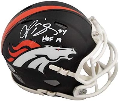Каска за мини футбол Champ Bailey HOF 19 с автограф Denver Broncos плосък черен цвят - БАН COA