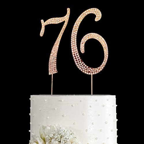 MAGJUCHE Златен 76 Кристал Topper За Торта, Номер 76 Кристали, Topper За Тортата на 76-ия Ден от Раждането,