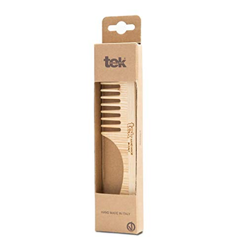TEK - Гребен с редки зъби и дръжка от ясен, ръчно изработени в Италия, за нормални, къдрава коса - 20 х 4,5