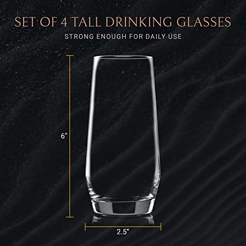 Чаши за хайбола JoyJolt Gwen 18 грама, комплекти високи чаши, по 4 бр. Чаши за пиене от кристал без съдържание