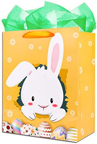 Hohomark Голяма чанта за великденски подаръци с дръжки 5,8x10,5x13 инча, чанти за великденски яйца със Зайци