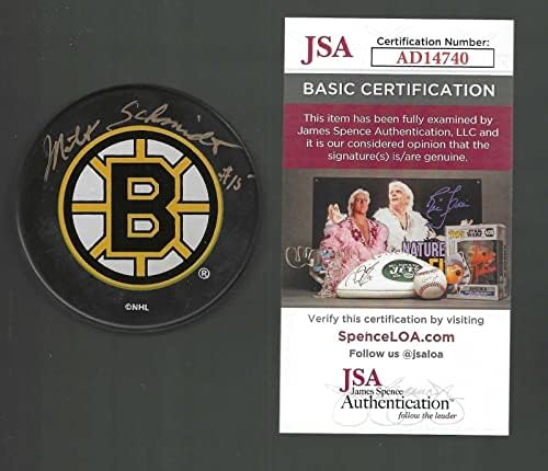 Милт Шмит подписа Сувенири шайбата Бостън Бруинс JSA COA - за Миене на НХЛ с автограф