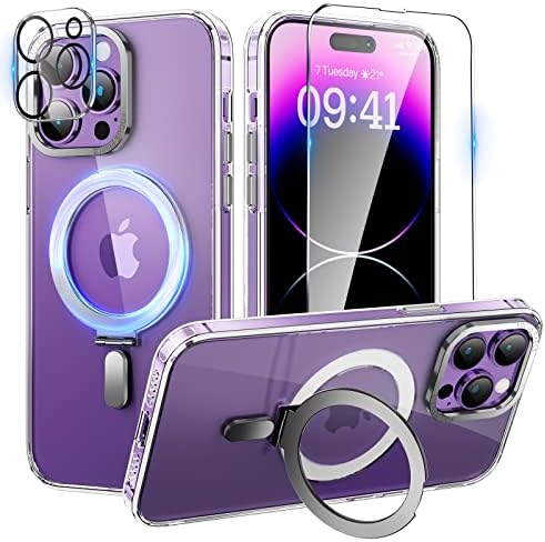 Калъф niufoey за iPhone 14 Pro с магнитна невидима стойка [Съвместим с Magsafe] Противоударные Тънки Прозрачни