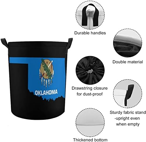 Кръгла Чанта за дрехи с Флага Оклахома, Водоустойчив Кошница За Съхранение с Завязывающейся капак и дръжка