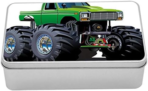 Метална кутия Ambesonne Cars, Огромен Пикап-чудовище с големи гуми и окачване с Изключително Голям Отпечатък