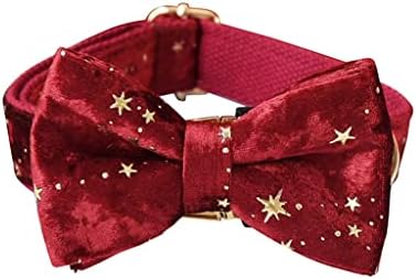 WZHSDKL Персонализирани Нашийник за Кучета Коледен Red Velvet папийонка, Нашийник на домашен любимец и Каишка със Златни Звезди, Празнична куче (Цвят: A, размер: малък)