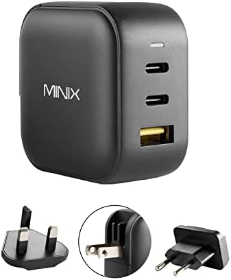 Стенно зарядно устройство MINIX 66W Turbo с 3 порта GaN, 2 адаптер бързо зареждане USB-C, 1 адаптер бързо зареждане