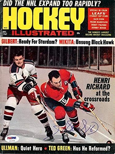 В илюстрирана корица на списание Hockey с автограф Анри Ришара Монреал Канадиенс PSA/DNA U93586 - Списания