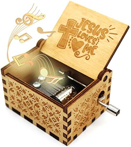 Дървена музикална ковчег ukebobo - Музикална Ковчег Jesus Обича Ме, Подаръци за християни, Жени, Деца - 1 Комплект