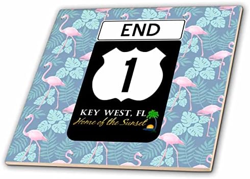 3. Пътен знак Hwy A1A за Кий Уэста с шарките на розово фламинго. - Плочки (ct_350665_1)