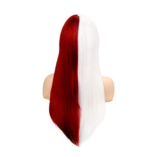 Baruisi Дълга права аниме-перука за cosplay за жени, червено-бяло синтетични перука за коса на Хелоуин