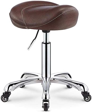Подложки Табуретка Офис стол на колела，Терапевтичен стол с Кафява Седалка от Изкуствена кожа Регулируема Височина
