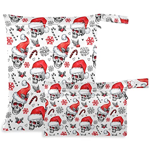 visesunny с Изображение на Череп на шапката на Дядо Коледа Snowfalke, 2 бр., Влажна чанта с джобове с цип, Моющаяся,