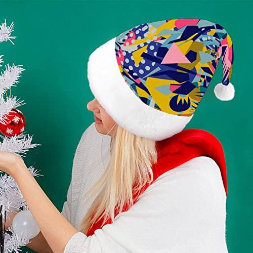 Ръчно рисувани на ръка от абстрактни цветя забавна коледна шапка, шапки на Дядо Коледа, къси плюшени с бели