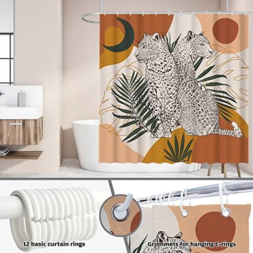 Funnytree Абстрактна Завеса за душ с Леопардами в стил Бохо, Луксозен Модерен Естетичен Гепард, Слънцето, Луната,