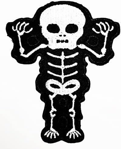 Скелет Призрак Карикатура Хелоуин Призрак Череп Бродирана Желязо на Байкерском Мотоциклет Ивици Лого Яке Поло