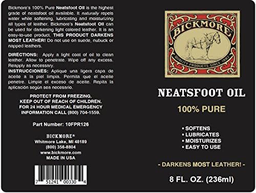 Bickmore Pure Neatsfoot Oil 8 унции - Балсам за кожата и отрежете на едно дърво - Перфектно е подходящ