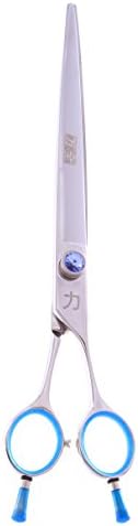 Професионални ножици за подстригване на коса ShearsDirect Japanese 440C със Светло Синьо Напрежение Скъпоценни Камъни и двойна поставка за пръсти, 8.0 Инча
