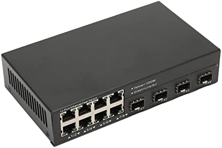 Медиаконвертер ASHATA Fiber Ethernet, 12-портов Оптичен медиаконвертер SFP, Gigabit оптичен радиостанцията,