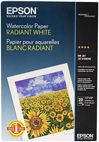 Хартия за акварел Epson Radiant, Бяла, 13 x 19 инча, 20 Листа (S041351)