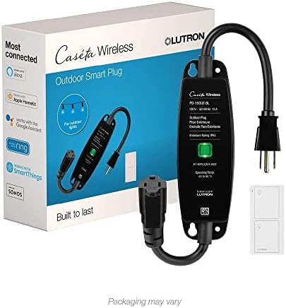 Lutron Caseta Outdoor Smart Plug и дистанционно управление Pico | е Съвместим с Alexa, Google Assistant, Apple