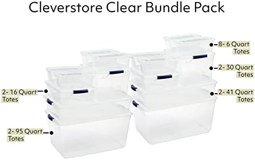 Rubbermaid Cleverstore Clear Variety Pack, Прозрачни пластмасови контейнери за съхранение на багаж, с монтирани