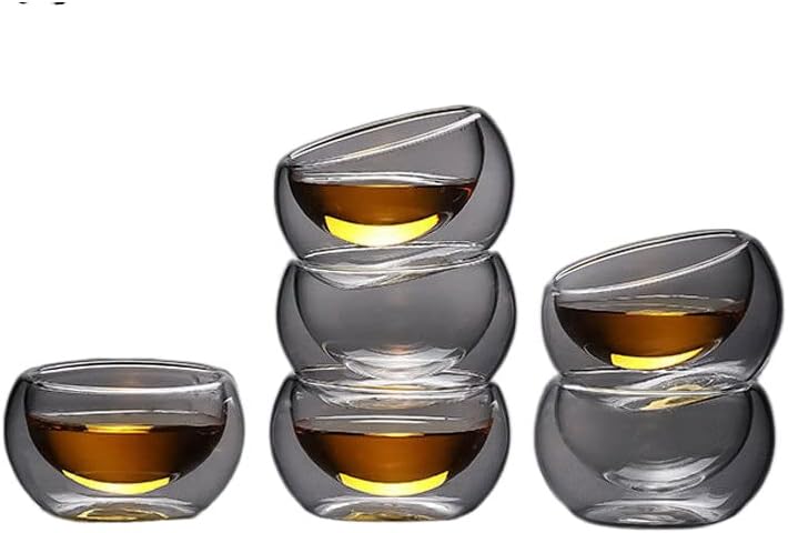 Lemail перука двуслойни малки чаени чаши от прозрачно стъкло с топлоизолация от прозрачно стъкло, 6 опаковки,